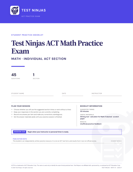 Cover page of the Math Section PDF