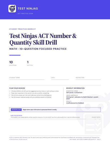 Cover page of the Number & Quantity PDF