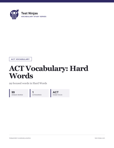 Cover page of the ACT Hard Words guide PDF