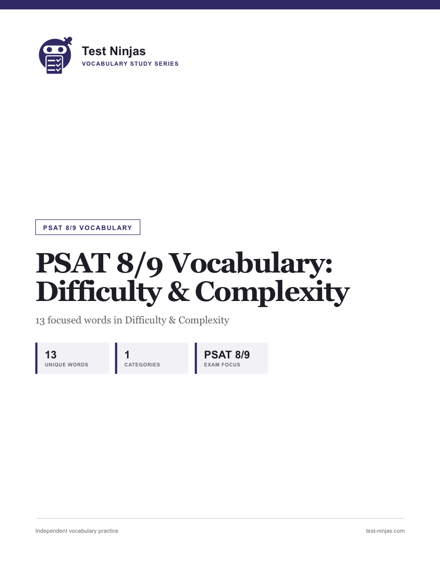 Cover page of the PSAT 8/9 Difficulty and Complexity vocabulary guide PDF