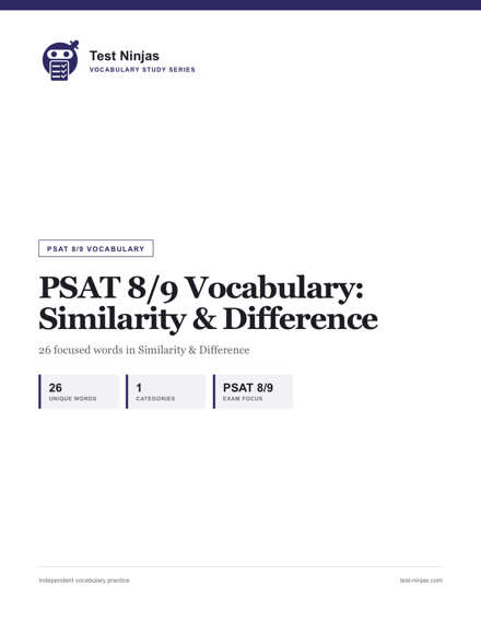 Cover page of the PSAT 8/9 Similarity and Difference vocabulary guide PDF